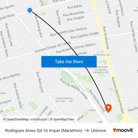 Rodrigues Alves Qd-16 Impar (Marathon) to Uninove map