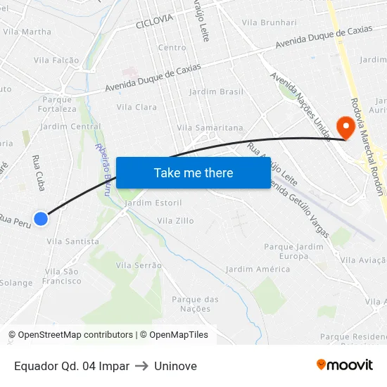 Equador Qd.  04 Impar to Uninove map