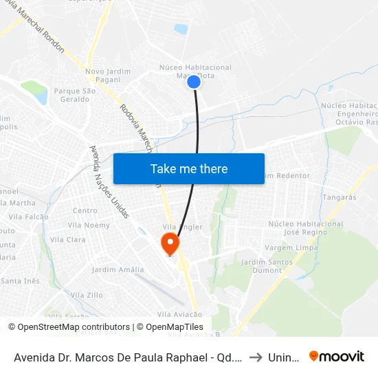Avenida Dr. Marcos De Paula Raphael - Qd. 10 Impar to Uninove map