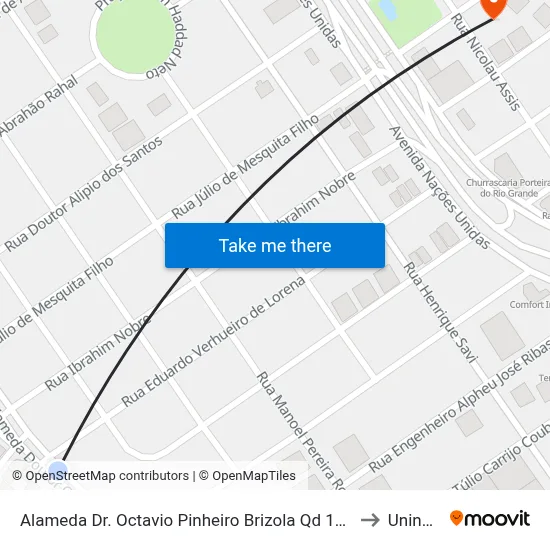 Alameda Dr. Octavio Pinheiro Brizola Qd 18 Impar to Uninove map
