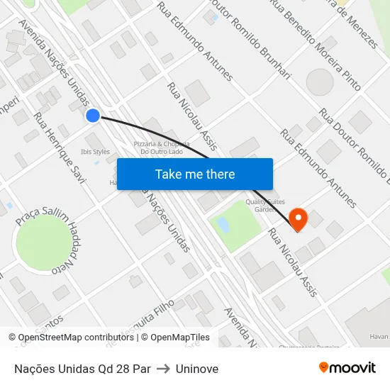 Nações Unidas Qd 28 Par to Uninove map