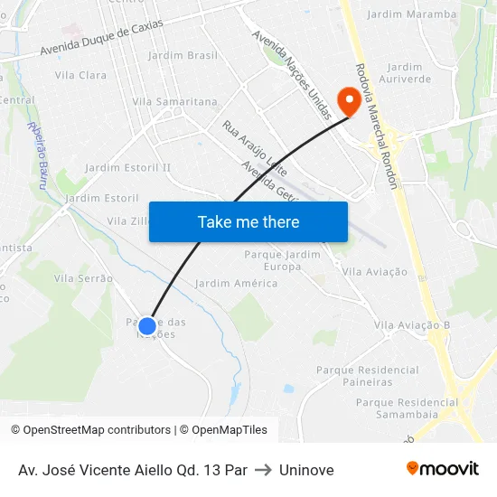 Av. José Vicente Aiello Qd. 13 Par to Uninove map