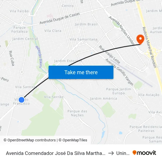 Avenida Comendador José Da Silva Martha - Qd. 25 Impar to Uninove map