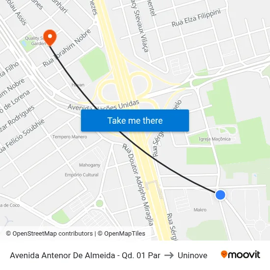 Avenida Antenor De Almeida - Qd. 01 Par to Uninove map