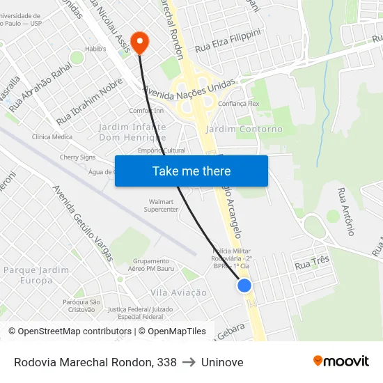 Rodovia Marechal Rondon, 338 to Uninove map
