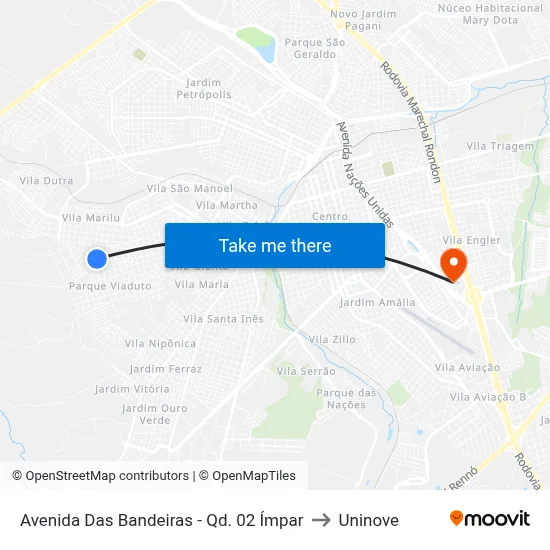 Avenida Das Bandeiras - Qd. 02 Ímpar to Uninove map