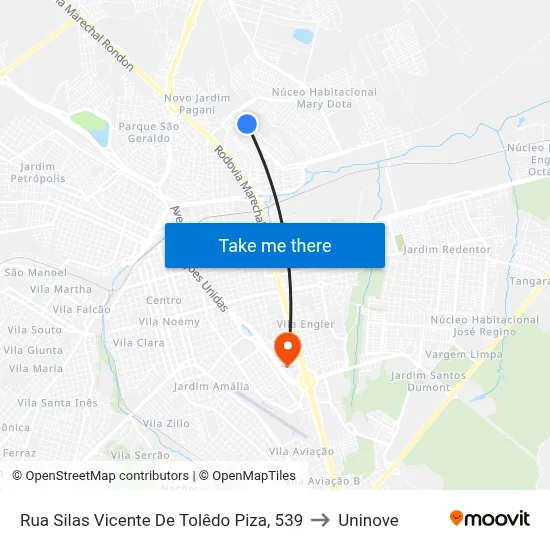 Rua Silas Vicente De Tolêdo Piza, 539 to Uninove map