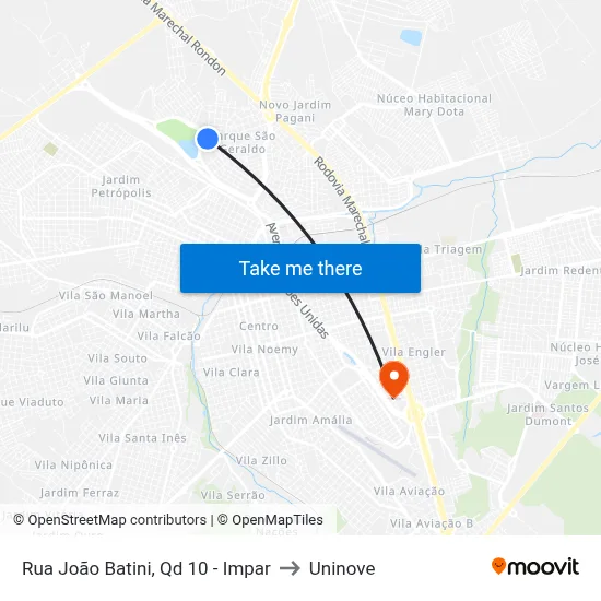 Rua João Batini, Qd 10 - Impar to Uninove map