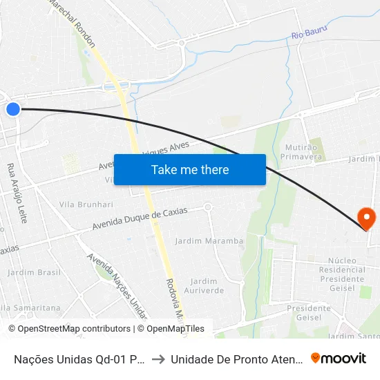 Nações Unidas Qd-01 Par (Rodoviária) to Unidade De Pronto Atendimento Geisel map