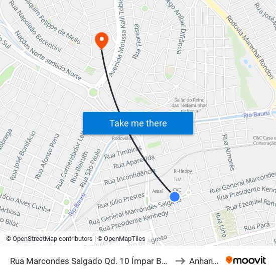 Rua Marcondes Salgado Qd. 10 Ímpar Boulevard Shopping to Anhanguera map