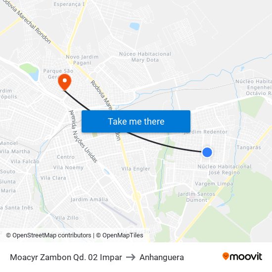 Moacyr Zambon Qd. 02 Impar to Anhanguera map