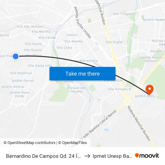 Bernardino De Campos Qd. 24 Ímpar to Ipmet Unesp Bauru map