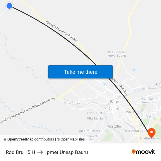 Rod Bru 15 H to Ipmet Unesp Bauru map