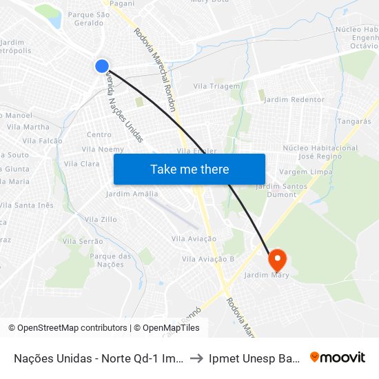 Nações Unidas - Norte Qd-1 Impar to Ipmet Unesp Bauru map