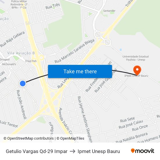 Getulio Vargas Qd-29 Impar to Ipmet Unesp Bauru map