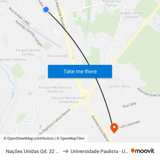 Nações Unidas Qd. 32 Par to Universidade Paulista - Unip map