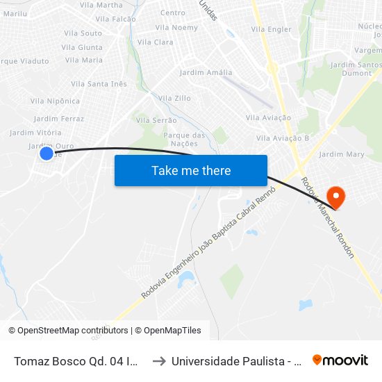 Tomaz Bosco Qd. 04 Impar to Universidade Paulista - Unip map