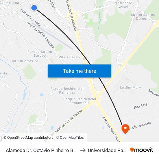 Alameda Dr. Octávio Pinheiro Brisolla Qd.11 Impar to Universidade Paulista - Unip map
