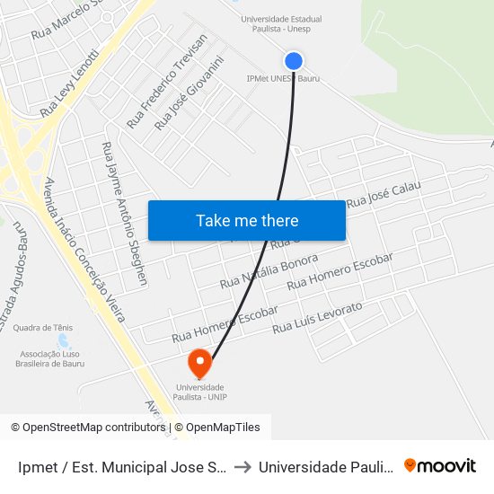 Ipmet / Est. Municipal Jose Sandrin Qd-02 to Universidade Paulista - Unip map