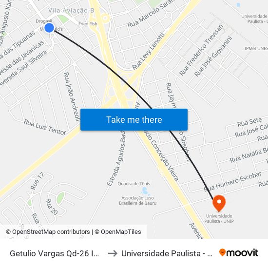 Getulio Vargas Qd-26 Impar to Universidade Paulista - Unip map