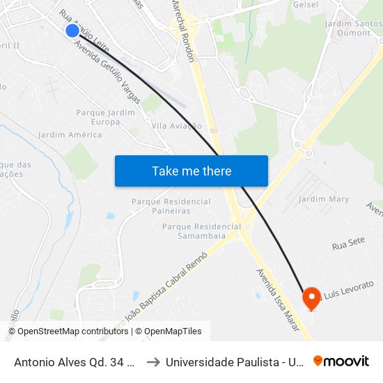 Antonio Alves Qd. 34 Par to Universidade Paulista - Unip map
