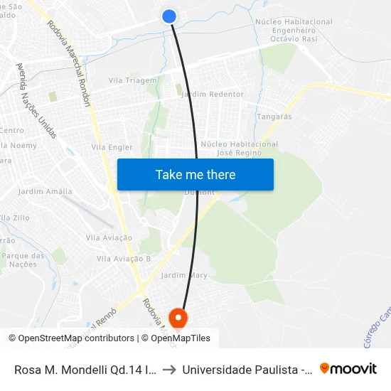 Rosa M. Mondelli Qd.14 Impar to Universidade Paulista - Unip map