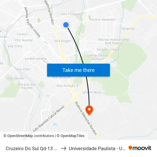 Cruzeiro Do Sul Qd-13 Par to Universidade Paulista - Unip map