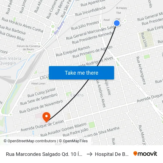 Rua Marcondes Salgado Qd. 10 Ímpar Boulevard Shopping to Hospital De Base De Bauru map