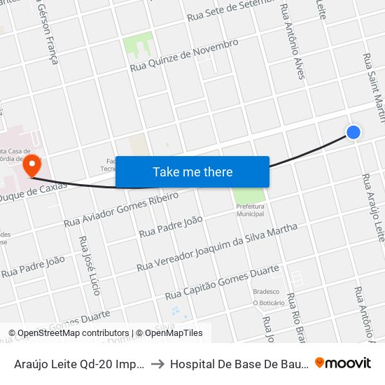 Araújo Leite Qd-20 Impar to Hospital De Base De Bauru map
