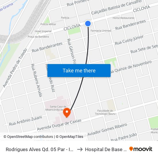 Rodrigues Alves Qd. 05 Par - Igreja Universal to Hospital De Base De Bauru map