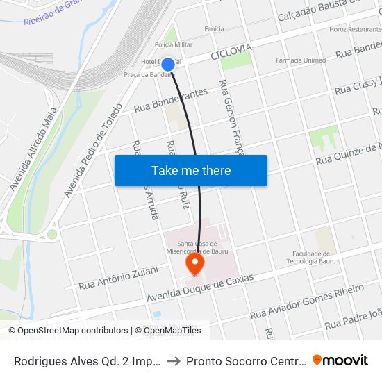 Rodrigues Alves Qd. 2 Impar to Pronto Socorro Central map