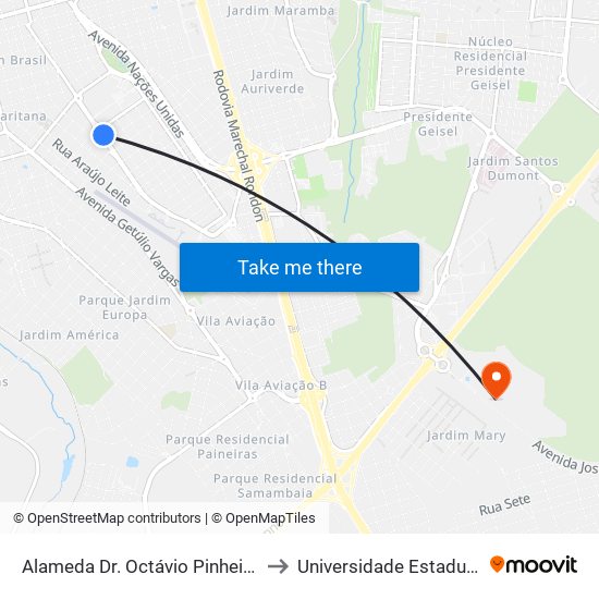 Alameda Dr. Octávio Pinheiro Brisolla Qd.11 Impar to Universidade Estadual Paulista - Unesp map