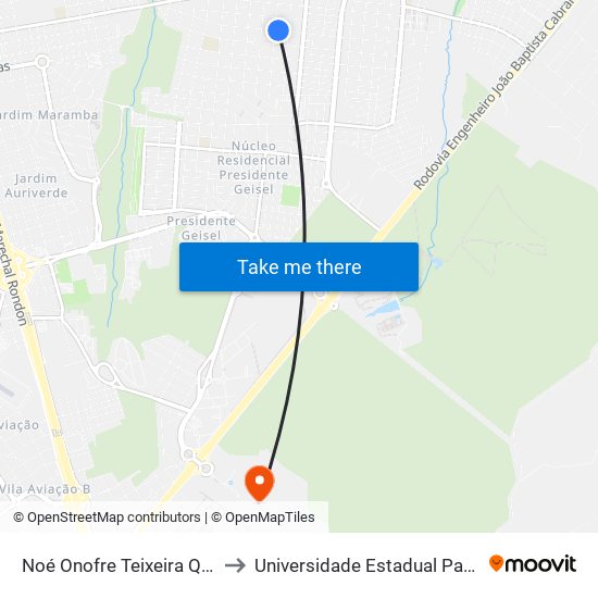 Noé Onofre Teixeira Qd. 10 Impar to Universidade Estadual Paulista - Unesp map