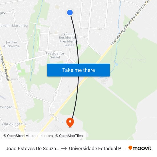 João Esteves De Souza Qd-05 Ímpar to Universidade Estadual Paulista - Unesp map