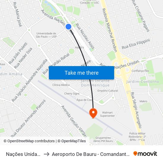 Nações Unidas Qd. 26 Par to Aeroporto De Bauru - Comandante João Ribeiro De Barros map