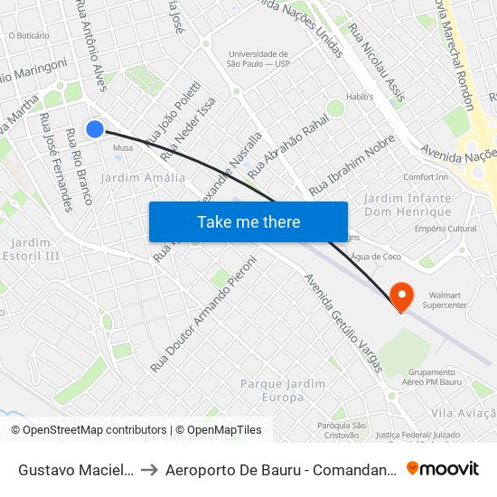 Gustavo Maciel Qd-27 Impar to Aeroporto De Bauru - Comandante João Ribeiro De Barros map