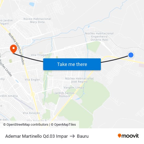 Ademar Martinello Qd.03 Impar to Bauru map