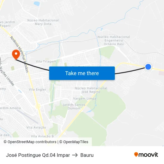 José Postingue Qd.04 Impar to Bauru map