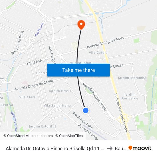 Alameda Dr. Octávio Pinheiro Brisolla Qd.11 Impar to Bauru map