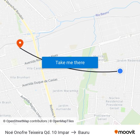 Noé Onofre Teixeira Qd. 10 Impar to Bauru map