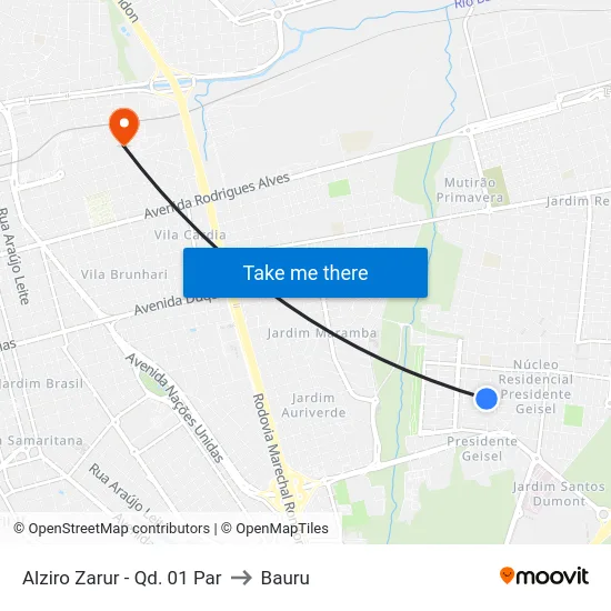 Alziro Zarur - Qd. 01 Par to Bauru map