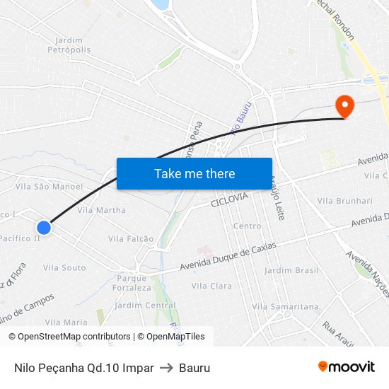 Nilo Peçanha Qd.10 Impar to Bauru map