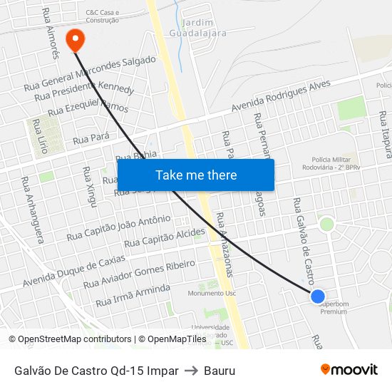 Galvão De Castro Qd-15 Impar to Bauru map