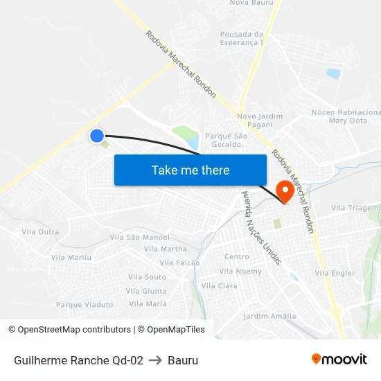 Guilherme Ranche Qd-02 to Bauru map