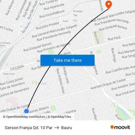 Gerson França Qd. 10 Par to Bauru map