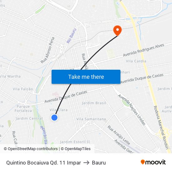 Quintino Bocaiuva Qd. 11 Impar to Bauru map