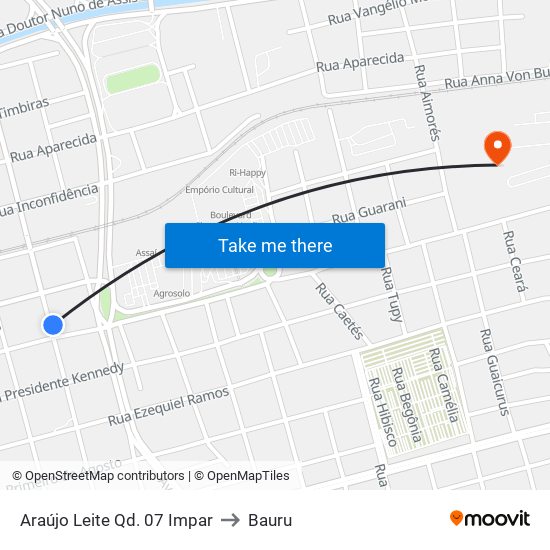 Araújo Leite Qd. 07 Impar to Bauru map