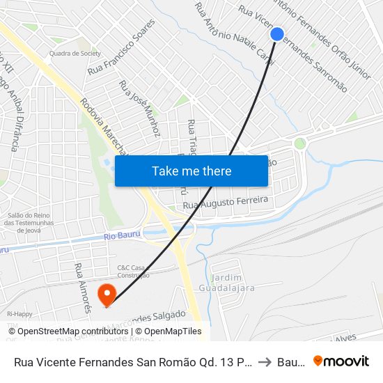 Rua Vicente Fernandes San Romão Qd. 13 Par to Bauru map