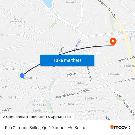 Rua Campos Salles, Qd-10 Impar to Bauru map