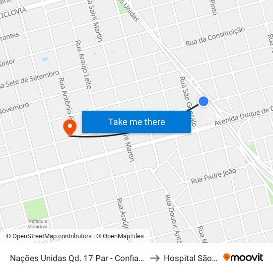 Nações Unidas Qd. 17 Par - Confiança Nações to Hospital São lucas map